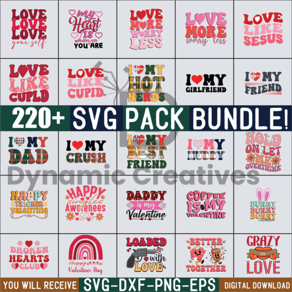 Retro Valentines SVG Bundle, Cute Vintage Valentine Designs for DIY Valentine Shirts,