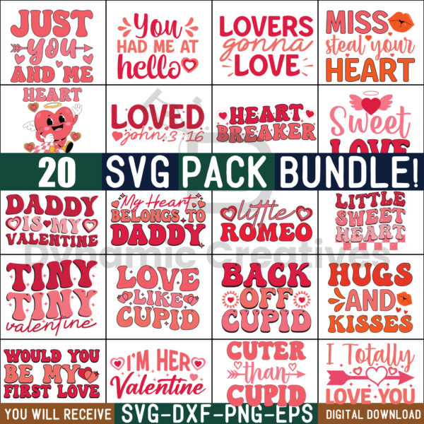 VALENTINES SVG BUNDLE , 20 SVG BUNDLE, RETRO VALENTINE'S