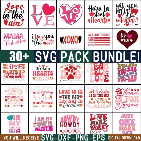 RETRO VALENTINE SVG BUNDLE , 30+ VALENTINE DESIGN