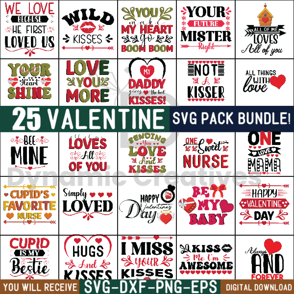 25 Valentines SVG Bundle, Retro Valentine Valentine's Day,Sublimate Design Bundle Designs,