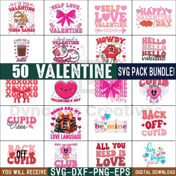 50 Valentines SVG Bundle, Retro Valentine Valentine's Day,Sublimate Design Bundle Designs,